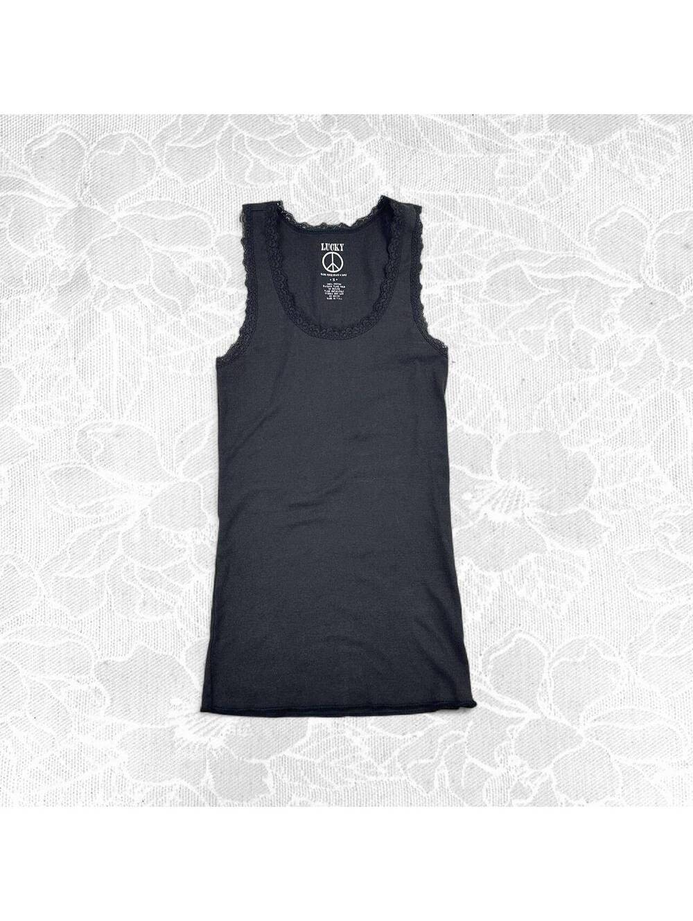 Vintage Early 2000's Lucky Brand Brown Tank Top with Floral Back Design - Small